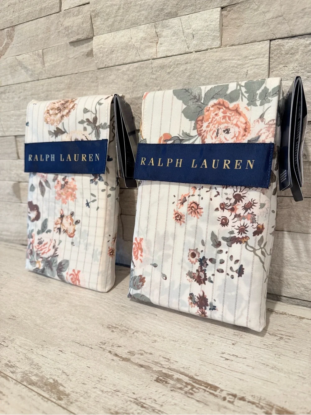 Ralph Lauren Thompson Floral Stripe Set Of 2 Standard Pillow Shams $370 NWT